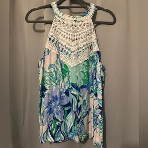 Lilly Pulitzer size L halter tank with lace design